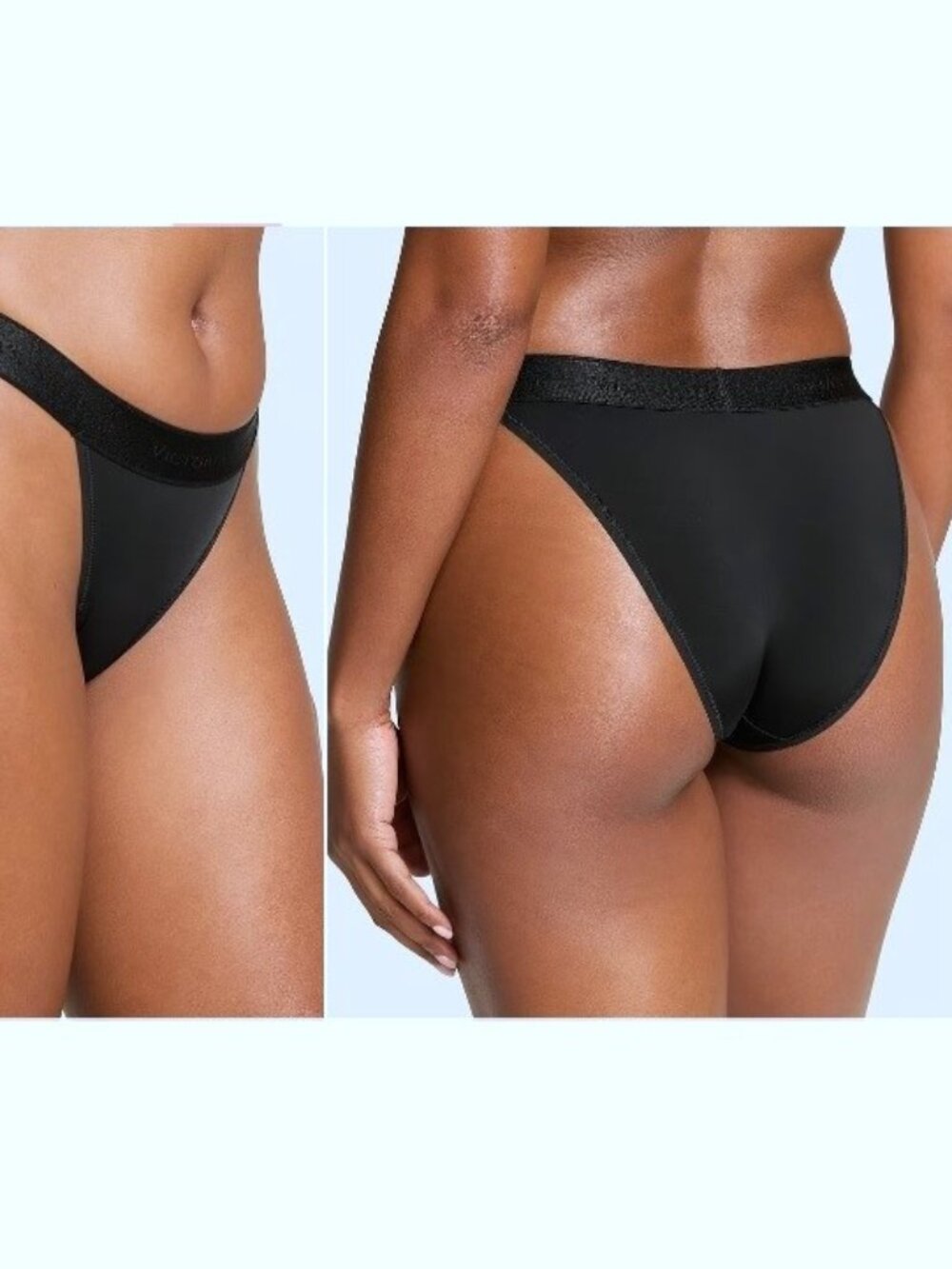 XL Victoria Secret Tanga Panty Logo Waist Black String Bikini Smooth Microfiber